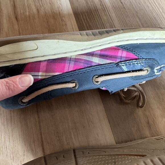 Sperry Boat Shoes Loafers Navy Leather Plaid Lace-Up Women sz 8.5 Preppy Casual - Picture 5 of 9